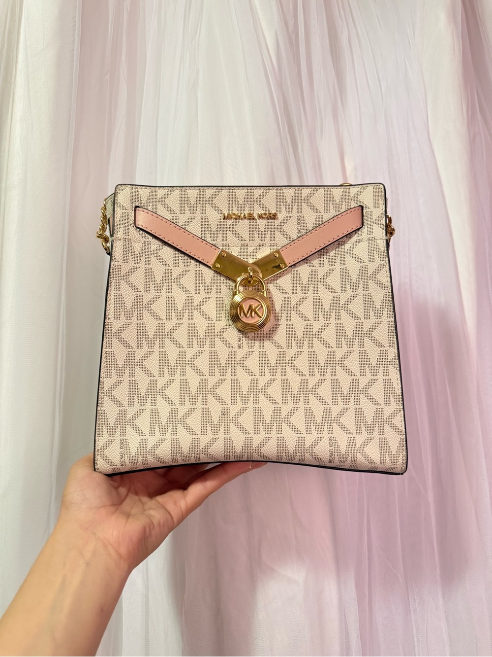 MICHAEL Michael Kors Beige and Pink MK Logo Crossbody Bag